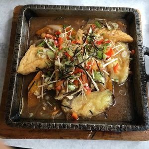 Eggplant and noodles dish at Franchia Vegan Cafe in New York City