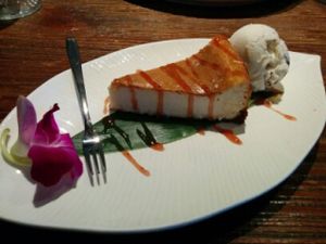 Cheesecake with ice cream at Franchia Vegan Cafe in New York City