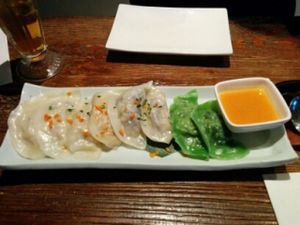 Assortment of dumplings at Franchia Vegan Cafe in New York City