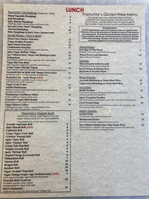 Lunch menu, back at Franchia Vegan Cafe in New York City