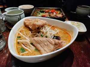 Excellent Penang noodle soup at Franchia Vegan Cafe in New York City