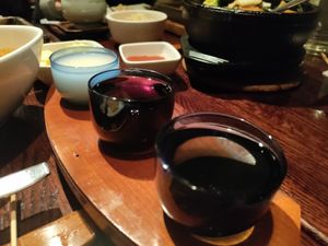 Korean wine flight at Franchia Vegan Cafe in New York City