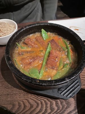 Spicy Korean hot pot  at Franchia Vegan Cafe in New York City