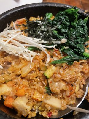 Spicy kimchi bibimbap—yum!  at Franchia Vegan Cafe in New York City