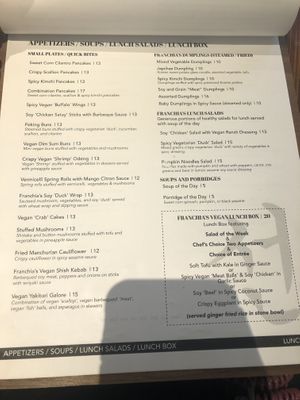 Menu   at Franchia Vegan Cafe in New York City