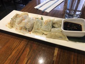 Assorted dumplings - four types of dumplings  at Franchia Vegan Cafe in New York City
