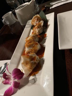 Spicy dumplings   at Franchia Vegan Cafe in New York City
