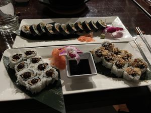 Top francia, left tofu skins, right dragon   at Franchia Vegan Cafe in New York City