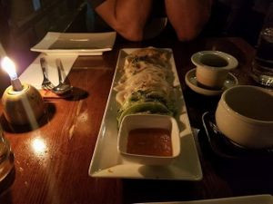 Dumpling sampler at Franchia Vegan Cafe in New York City