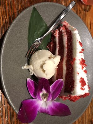 Red Velvet Cake w/Vanilla Ice Cream  at Franchia Vegan Cafe in New York City