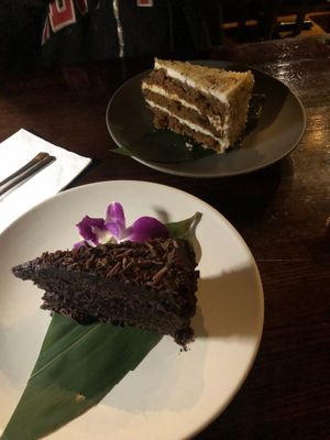 Rich delicious worth it carrot and chocolate cakes  at Franchia Vegan Cafe in New York City