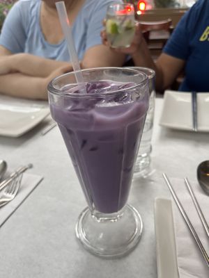 Ube “latte” (oat milk drink)  at Franchia Vegan Cafe in New York City
