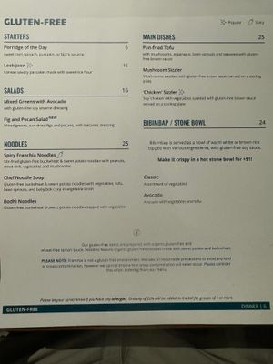 Menu - Gluten-Free at Franchia Vegan Cafe in New York City