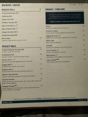Menu - Sushi/Rice at Franchia Vegan Cafe in New York City