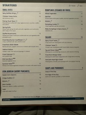 Menu - Starters at Franchia Vegan Cafe in New York City
