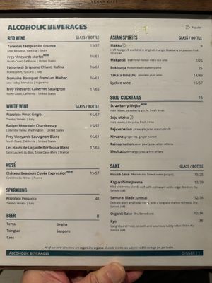 Menu - Alcoholic Beverages at Franchia Vegan Cafe in New York City