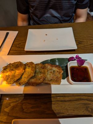 Crispy scallion pancakes at Franchia Vegan Cafe in New York City