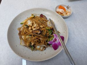 Spicy Franchia noodles at Franchia Vegan Cafe in New York City