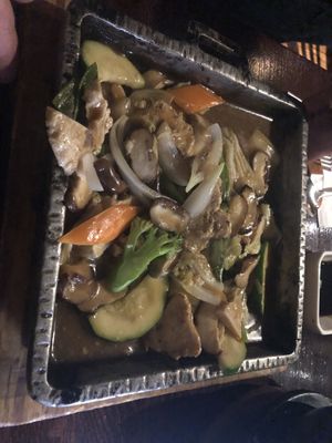 “Chicken” sizzler   at Franchia Vegan Cafe in New York City