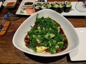 Tofu noodle dish at Franchia Vegan Cafe in New York City