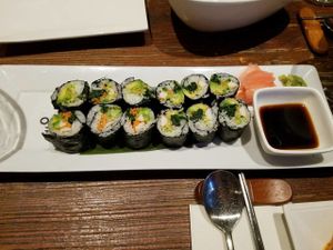 Sushi roll with fake crab meat at Franchia Vegan Cafe in New York City