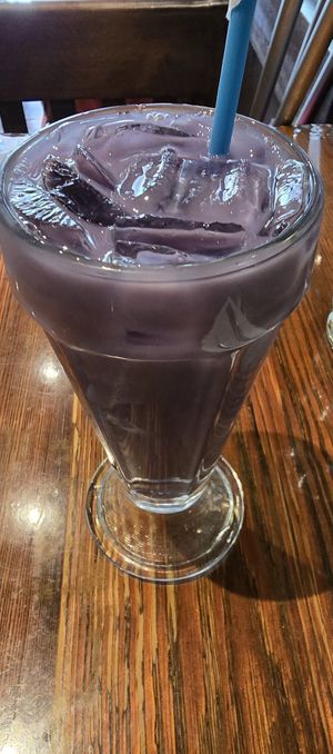 Iced ube with oatmilk. Very good, not overlybsweet. at Franchia Vegan Cafe in New York City