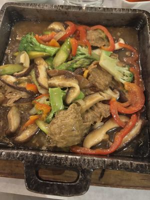 ‘Beef’ hot stone dish - can’t remember name!   at Franchia Vegan Cafe in New York City