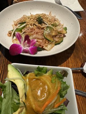 Pad Thai and salad    at Franchia Vegan Cafe in New York City