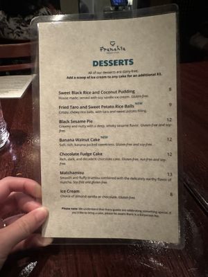Dessert Menu  at Franchia Vegan Cafe in New York City