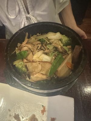 Vegetarian “Duck” Bibimbapp  at Franchia Vegan Cafe in New York City