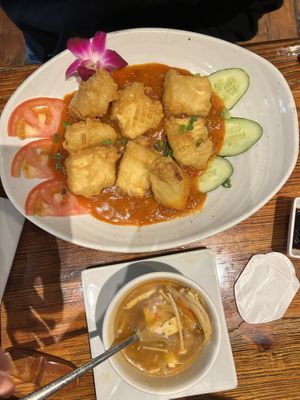 Chili tofu!  at Franchia Vegan Cafe in New York City