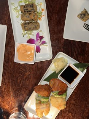 Japchae and rainbow roll  at Franchia Vegan Cafe in New York City