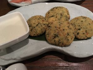 Chickpea/kale/tofu patties at Franchia Vegan Cafe in New York City