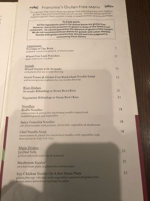 Menu at Franchia Vegan Cafe in New York City