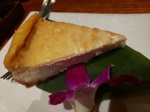 Cheesecake (Good, but very slightly too sweet for me). Lovely presentation, as you can see. :) at Franchia Vegan Cafe in New York City