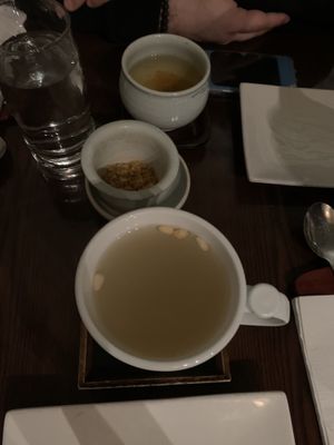 Top: tangerine tea, Bottom: ginger tea at Franchia Vegan Cafe in New York City