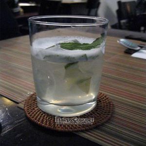 Soju Mojito with mint leaves, lime juice, fresh limes and soju. at Franchia Vegan Cafe in New York City