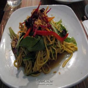 Pumpkin Noodles with shredded peppers, carrot, romaine and beet in lemon sesame soy sauce dressing. at Franchia Vegan Cafe in New York City