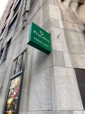 sign at Franchia Vegan Cafe in New York City