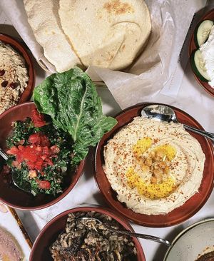 Mezze & homemade pita from the wood fire oven  at Amar Mediterranean Bistro in Delray Beach
