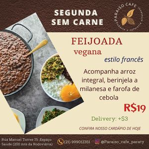 Menu Segunda-feira  at Paraiso in Paraty