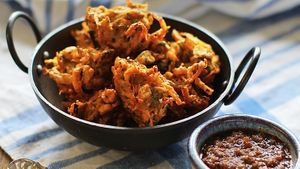 Veg pakora a dish made with different vegetables. at Barbecue Palace Indian in Cuenca