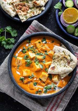 Paneer butter masala a famous Indian dish which is made with fried paneer and creamy Indian gravy. at Barbecue Palace Indian in Cuenca