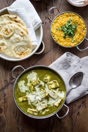 Saag paneer a famous dish for the vegetarian lovers dish made using paneer and spinach. at Barbecue Palace Indian in Cuenca