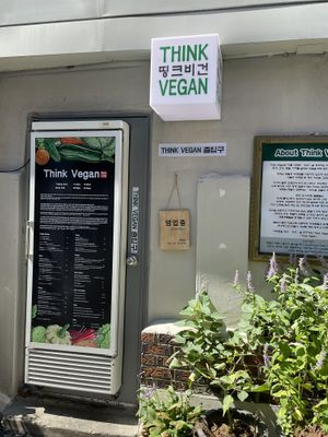 This refrigerator door is the entrance!  at Think Vegan in Seoul
