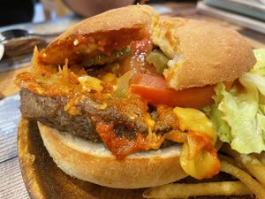 Chili burger doesn’t take like chili burger at all. The bread quality was not good. It seems that they don’t know how chili inside of chili burger takes like…?  at Think Vegan in Seoul