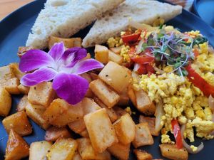 Crispy potatoes and tofu scramble at Café 413 in Rincon