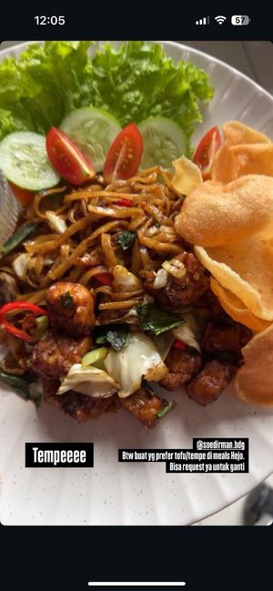 Fried noodle, i request the mock meat with tempe! It is delicious at Soedirman Coffee & Eatery in Bandung