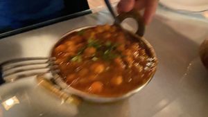 A blurry image of the Chana masala  at Tandoor Palace  in Tannersville