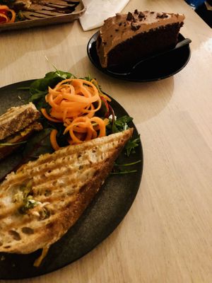 Crispy toastie and chocolate cake  at Maloca Coffee & Food in Bodo